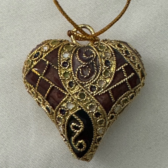 Cloisonné Small Ornament Set Star, Heart, Sphere and Bell in Blue Velvety Box - Picture 5 of 9